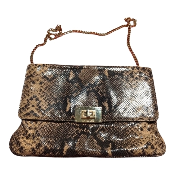 Michael Michael Kors Beige Python Embossed Leather Turnlock Purse - Picture 12 of 14